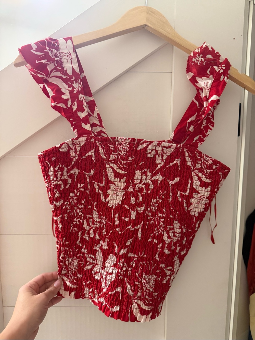 Red Floral Smocked patterned Top